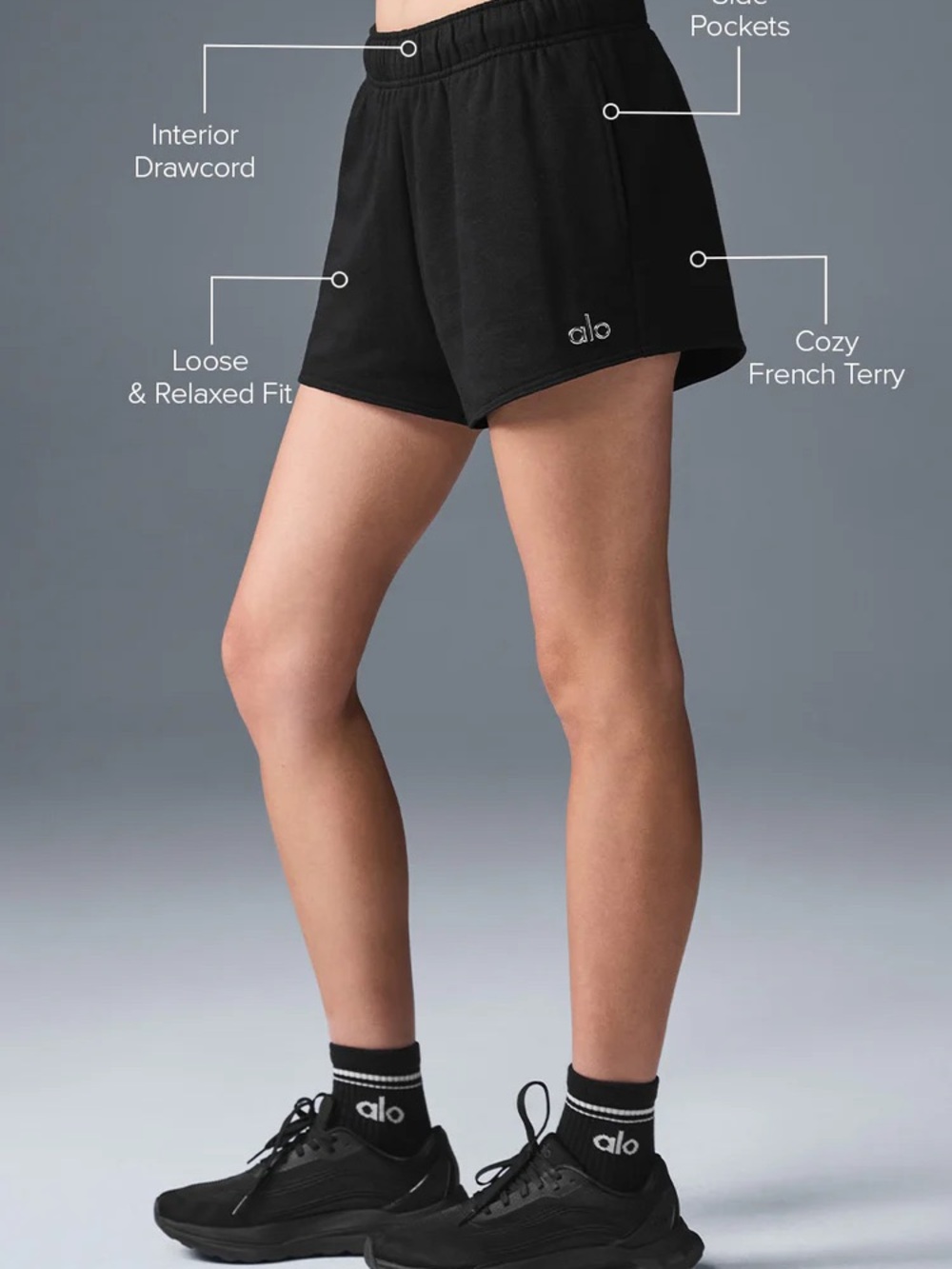 Brand new with tags -ALO Yoga Black Cozy French Terry Athletic Accolade Shorts